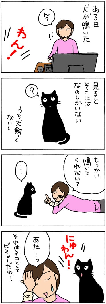 猫がワンと鳴いた4コマ猫漫画