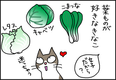 葉もの野菜が好きな猫の4コマ猫漫画
