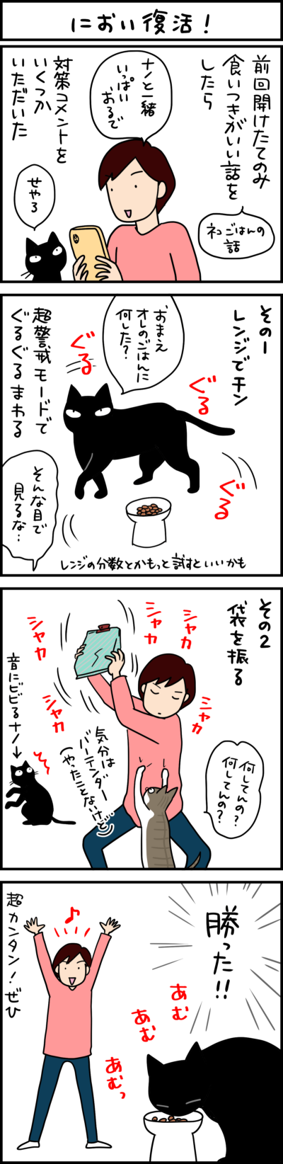 黒猫とキジシロ猫の4コマ漫画